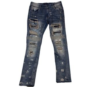 M. Society Denim Jeans Zippers Street Distressed Hip Hop Mens 34 x 30 Y2K Grunge